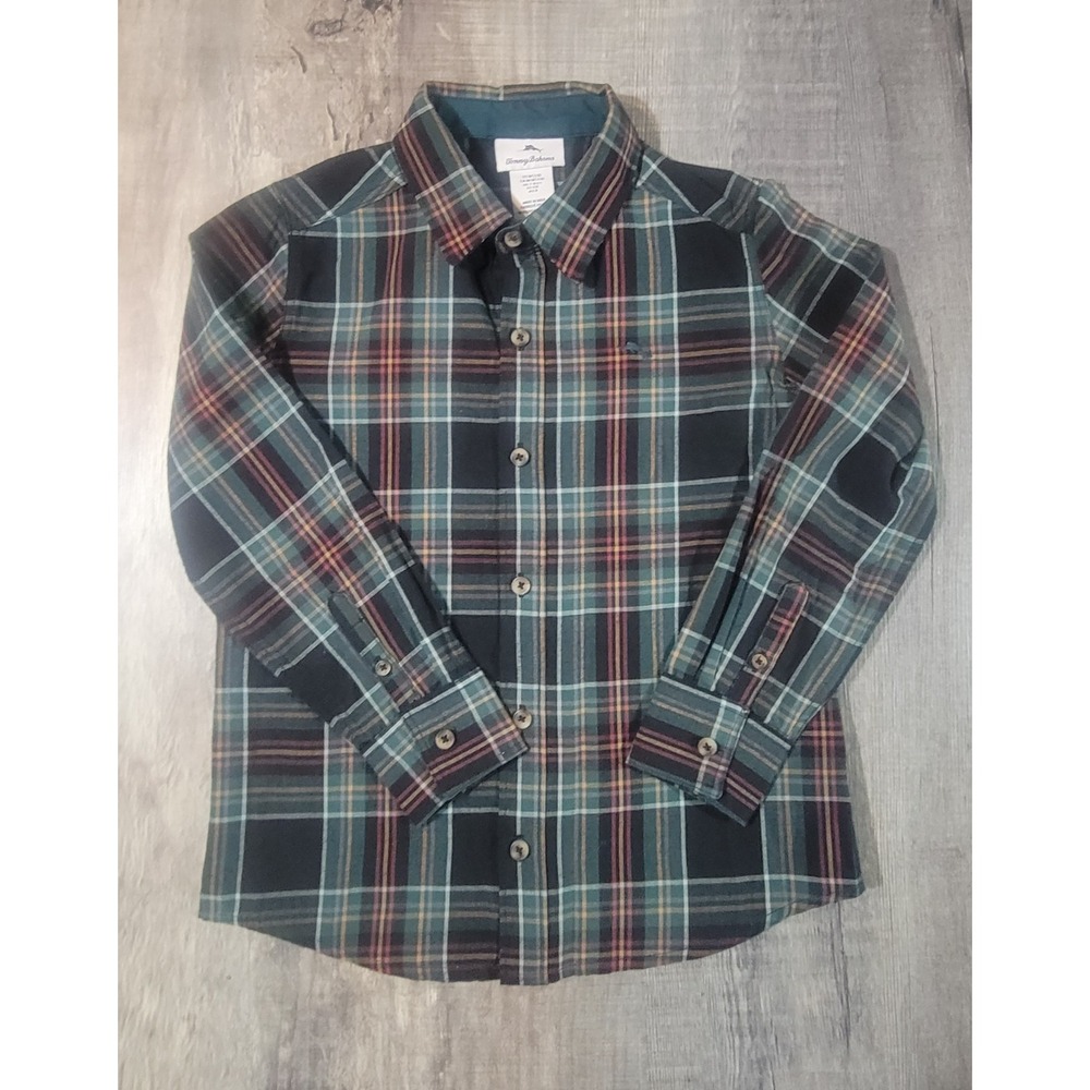 Tommy Bahama Button Up Plaid Flannel Long Sleeve Boys M 7/8 Youth Medium Euc